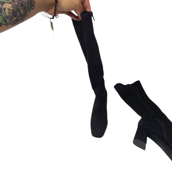 Nordstrom Rack Women's Black tall Fabric "Nalla" boots sz‎ 8.5 SQUARE TOE - Picture 4 of 5